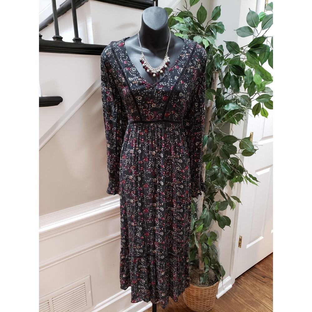 New Directions Womens Black 100% Rayon Round Neck Long Sleeve Long Maxi Dress 14